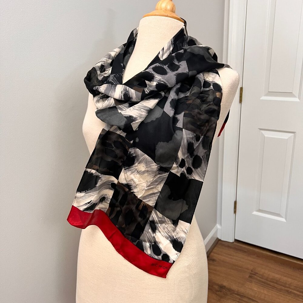 Echo Animal Print Patchwork Silk Scarf Vintage - image 9